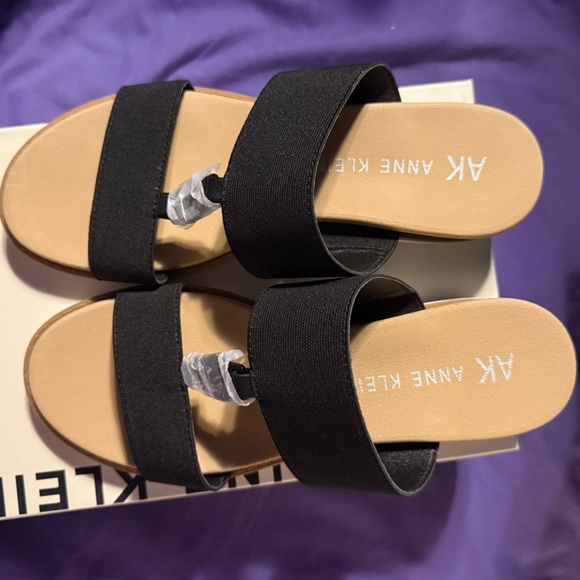 Anne Klein Black Slide Wedge Sandals, NIB - Picture 2 of 8